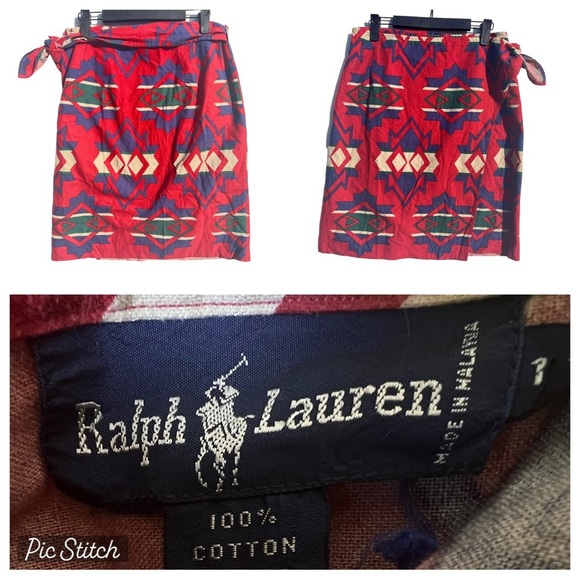 Vintage Ralph Lauren AZTEC southwestern style wrap skirt 12 - Picture 1 of 5